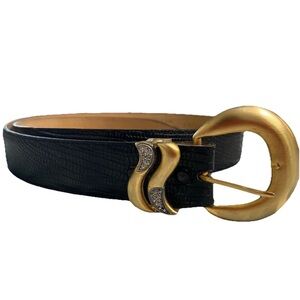 VTG Judith Jack Gold-Tone Marcasite Hoop Leather Belt  Size LL